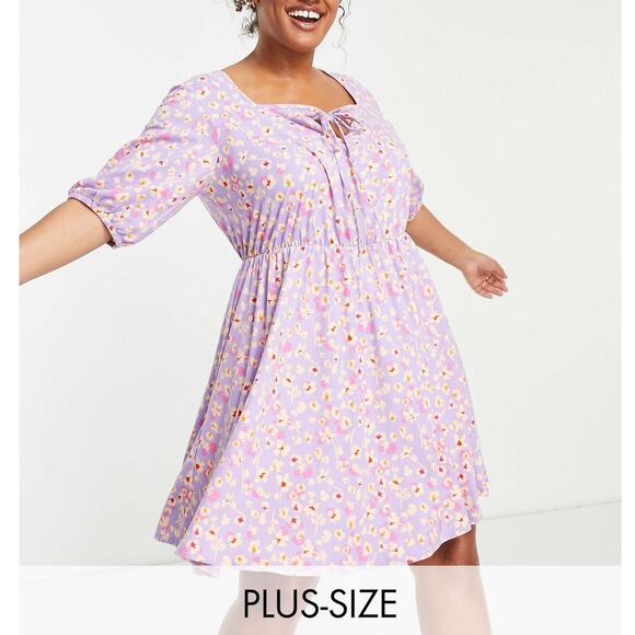 ASOS Simply Be Tie Front Mini Skater Dress Womens Plus Size 18 Purple Lilac - Picture 3 of 14